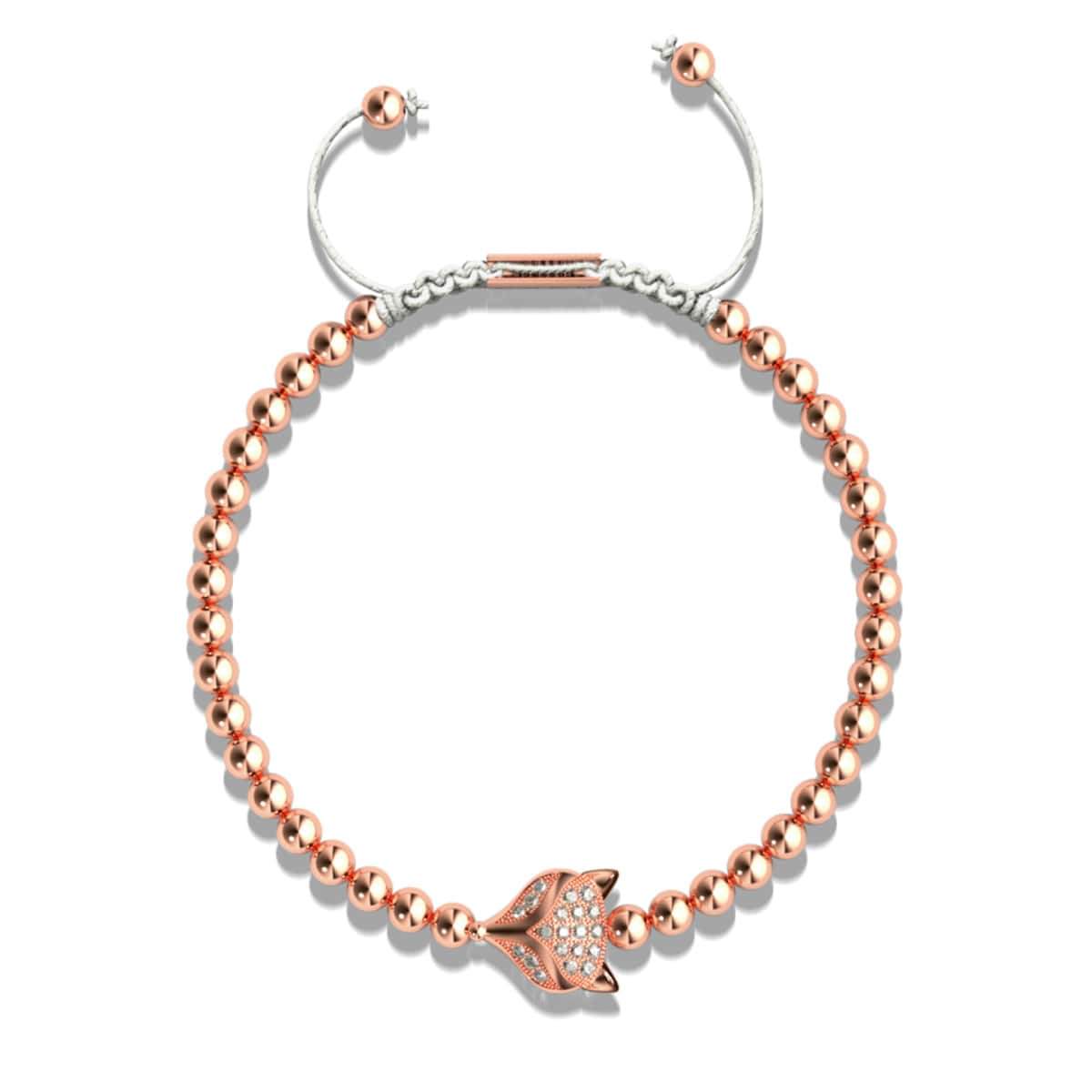 Renard de cristal | Or rose 18 carats | Blanc | Bracelet Charmballa en macramé